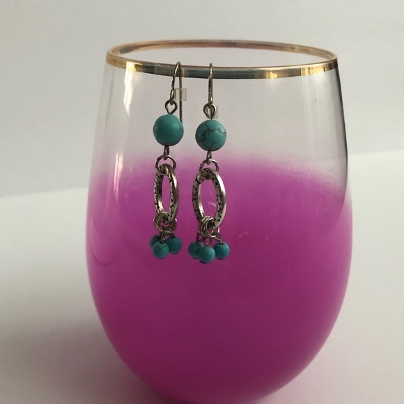 3/$15 Faux Turquoise Dangling Earrings boho distressed style - Picture 1 of 10